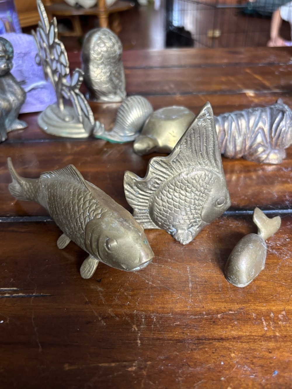 Vintage Brass Fish Figurine Trio - Gold Tone